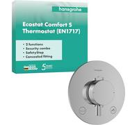 hansgrohe Ecostat Comfort S - Miscelatore termostatico incasso con combinazione di sicurezza, Rubinetto con blocco di sicurezza (SafetyStop) a 40° C, Termostato, 2 utenze, cromo, 33718000