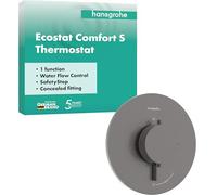 hansgrohe Ecostat Comfort S - Miscelatore termostatico incasso, Rubinetto termostatico con blocco di sicurezza (SafetyStop) a 40° C, Termostato rotondo, 1 utenza, cromo nero spazzolato, 33714340