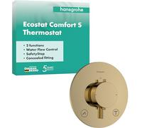 hansgrohe Ecostat Comfort S - Miscelatore termostatico incasso, Rubinetto termostatico con blocco di sicurezza (SafetyStop) a 40° C, Termostato rotondo, 2 utenze, oro lucido, 33715990