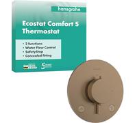 hansgrohe Ecostat Comfort S - Miscelatore termostatico incasso, Rubinetto termostatico con blocco di sicurezza (SafetyStop) a 40° C, Termostato rotondo, 2 utenze, bronzo spazzolato, 33715140