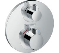 hansgrohe Ecostat S - Miscelatore termostatico incasso, Rubinetto termostatico con blocco di sicurezza (SafetyStop) a 40° C, Termostato quadrato, 2 utenze, cromo, 15758000