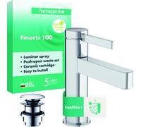 hansgrohe Finoris robinetterie de lavabo 100 CoolStart avec vidage Push-Open, saillie 126 mm, 76012000, 76012000, Colorazione: cromo