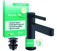 hansgrohe Finoris robinetterie de lavabo 100 CoolStart avec vidage Push-Open, saillie 126 mm, 76012670, 76012670, Colorazione: nero opaco