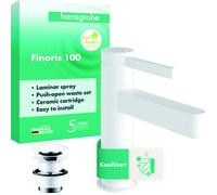 hansgrohe Finoris robinetterie de lavabo 100 CoolStart avec vidage Push-Open, saillie 126 mm, 76012700, 76012700, Colorazione: Bianco opaco