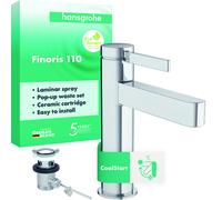 hansgrohe Finoris robinetterie de lavabo 110 CoolStart avec vidage à tirette, saillie 139 mm, 76025000, 76025000, Colorazione: cromo