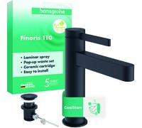 hansgrohe Finoris robinetterie de lavabo 110 CoolStart avec vidage à tirette, saillie 139 mm, 76025670, 76025670, Colorazione: nero opaco