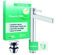 hansgrohe Finoris robinetterie de lavabo 260 CoolStart pour lavabos à poser, avec vidage Push-Open, 76072000, 76072000, Colorazione: cromo