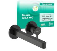 hansgrohe Finoris - Rubinetto lavabo a incasso per montaggio a parete, Miscelatore lavabo risparmio idrico (EcoSmart) con bocca di erogazione 228 mm, cromo nero spazzolato, 76050340