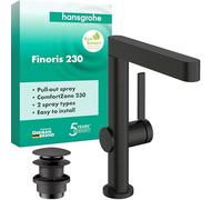 hansgrohe Finoris - Rubinetto per lavabo con push-open, Miscelatore lavabo risparmio idrico (EcoSmart) con altezza bocca 221 mm, cromo nero spazzolato, 76063340