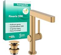 hansgrohe Finoris - Rubinetto per lavabo con push-open, Miscelatore lavabo risparmio idrico (EcoSmart) con altezza bocca 221 mm, bronzo spazzolato, 76063140