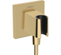 hansgrohe FixFit E - Attacco a parete per tubo doccia con supporto per doccetta, con dispositivo antiriflusso, oro lucido
