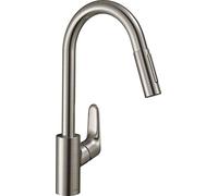 hansgrohe Focus M41 Miscelatore cucina monocomando 240, doccetta estraibile, 2 getti, sBox, acciaio inox, 73880800