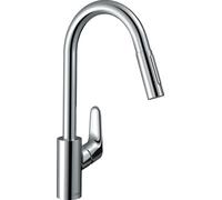 Hansgrohe Focus M41 miscelatore monocomando cucina 240, doccia estraibile, 2 getti, sBox, colorazione: Finitura in acciaio inox
