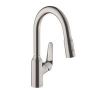 hansgrohe Focus M42 Miscelatore cucina monocomando 180, doccetta estraibile, 2 getti, acciaio inox, 71801800
