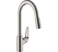 Hansgrohe Focus M42 miscelatore monocomando cucina 220, doccia estraibile, 2 getti, Colorazione: Finitura in acciaio inox