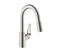 Hansgrohe Focus M42 miscelatore monocomando cucina 180, doccia estraibile, 2 getti, Colorazione: Finitura in acciaio inox