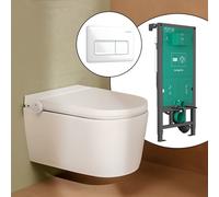 hansgrohe LivaFine smart WC sospeso con AquaHelix Flush, SET completo con elemento incasso iFrame e placca di azionamento Original Q, 63024450+66001450#SET, LivaFine bianco [WC > Smart WC con Elementi