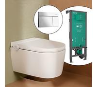 hansgrohe LivaFine smart WC sospeso con AquaHelix Flush, SET completo con elemento incasso iFrame e placca di azionamento Element E, 63024450+66003000#SET, LivaFine bianco [WC > Smart WC con Elementi