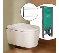 hansgrohe LivaFine smart WC sospeso con AquaHelix Flush, SET completo con elemento incasso iFrame e placca di azionamento Element E, 63024450+66003700#SET, LivaFine bianco [WC > Smart WC con Elementi