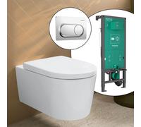 hansgrohe LivaFine WC sospeso con AquaFall Flush, SET completo con elemento incasso iFrame e placca di azionamento Original S, 61187450+66002000#SET, LivaFine bianco [WC > WC con Elementi Incasso]