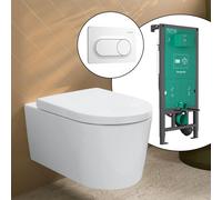 hansgrohe LivaFine WC sospeso con AquaHelix Flush, SET completo con elemento incasso iFrame e placca di azionamento Original S, 61188450+66002700#SET, LivaFine bianco [WC > WC con Elementi Incasso]