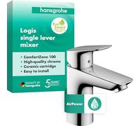 hansgrohe Logis - Rubinetto per lavabo, con beccuccio, altezza 100 mm, con asta di trazione, per il bagno, colore: Cromo