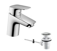 hansgrohe Logis - Rubinetto per lavabo con scarico a tirante, Miscelatore lavabo risparmio idrico (EcoSmart) con altezza bocca 67 mm, cromo, 71070000