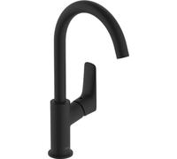 hansgrohe Logis - Rubinetto per lavabo senza scarico, Miscelatore lavabo risparmio idrico (EcoSmart) con altezza bocca 221 mm, nero opaco, 71131670