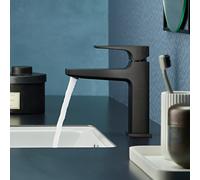 hansgrohe Metropol Miscelatore monocomando lavabo 110 con maniglia a leva e push-open, cromo nero satinato, 32507340