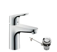 hansgrohe Miscelatore Lavabo Focus, ComfortZone 100mm, Risparmio Energetico (CoolStart), Risparmio Idrico (EcoSmart), con Scarico a Tirante, Cromo, 31621000