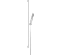 hansgrohe Pulsify E - set de ducha ahorro de agua, ducha de mano (EcoSmart) con barra ducha 90cm, flexo ducha, soporte ducha, alcachofa de ducha con 1 tipo de chorro, blanco mate, 24380700