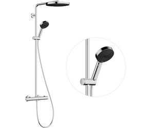 hansgrohe Pulsify S Puro - Colonna doccia con miscelatore termostatico, Sistema doccia (260 mm) con rubinetto, doccetta (3 getti), tubo, asta e soffione doccia tondo, cromo, 24236000