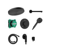 hansgrohe Pulsify S Set Doccia da Incasso con Miscelatore termostatico | Nero Opaco, con doccia a pioggia con braccio, doccetta, supporto e tubo flessibile, termostato, iBox Universal 2, 24624670