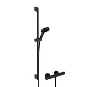 hansgrohe Pulsify Select S - Set doccia con termostatico Ecostat Fine, doccetta a risparmio idrico (EcoSmart, 105 mm, 3 getti), tubo flessibile e asta doccia (0,9 m), nero opaco, 24261670