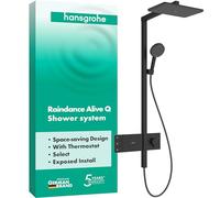 hansgrohe Raindance Alive Q - Colonna doccia con miscelatore termostatico, Sistema doccia con rubinetto, doccetta, tubo, asta e soffione doccia (2 getti incl. PowderRain), nero opaco, 24590670