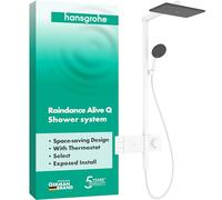 hansgrohe Raindance Alive Q - Colonna doccia con miscelatore termostatico, Sistema doccia con rubinetto, doccetta, tubo, asta e soffione doccia (2 getti incl. PowderRain), bianco opaco, 24590700