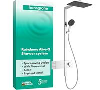 hansgrohe Raindance Alive Q - Colonna doccia con miscelatore termostatico, Sistema doccia con rubinetto, doccetta, tubo, asta e soffione doccia (2 getti incl. PowderRain), cromo, 24590000
