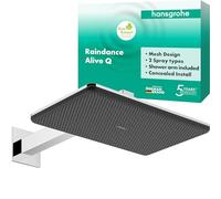 hansgrohe Raindance Alive Q - Soffione doccia a risparmio idrico (EcoSmart), Doccia a pioggia (210x340mm) con 2 getti (incl. PowderRain) per montaggio a parete, funzione anticalcare, cromo, 24551000