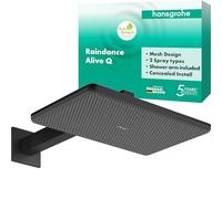 hansgrohe Raindance Alive Q - Soffione doccia a risparmio idrico (EcoSmart), Doccia a pioggia con 2 getti (incl. PowderRain) per montaggio a parete, funzione anticalcare, nero opaco, 24551670