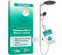 hansgrohe Raindance Alive S - Colonna doccia a risparmio idrico (EcoSmart) con miscelatore termostatico, Sistema doccia con rubinetto, doccetta, tubo, asta e soffione doccia tondo, cromo, 24583000