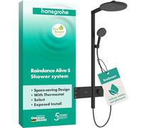 hansgrohe Raindance Alive S - Colonna doccia a risparmio idrico (EcoSmart) con miscelatore termostatico, Sistema doccia con rubinetto, doccetta, tubo, asta e soffione doccia, nero opaco, 24596670