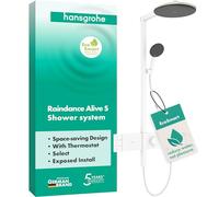 hansgrohe Raindance Alive S - Colonna doccia a risparmio idrico (EcoSmart) con miscelatore termostatico, Sistema doccia con rubinetto, doccetta, tubo, asta e soffione doccia, bianco opaco, 24596700