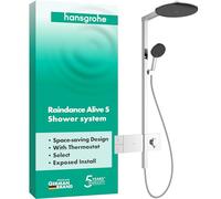 hansgrohe Raindance Alive S - Colonna doccia con miscelatore termostatico, Sistema doccia con rubinetto, doccetta (3 getti incl. PowderRain), tubo, asta e soffione doccia tondo, cromo, 24582000
