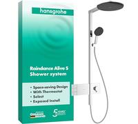 hansgrohe Raindance Alive S - Colonna doccia con miscelatore termostatico, Sistema doccia con rubinetto, doccetta, tubo, asta e soffione doccia tondo (2 getti incl. PowderRain), cromo, 24595000