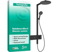 hansgrohe Raindance Alive S - Colonna doccia con miscelatore termostatico, Sistema doccia con rubinetto, doccetta, tubo, asta e soffione doccia tondo (2 getti incl. PowderRain), nero opaco, 24595670