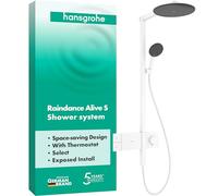 hansgrohe Raindance Alive S - Colonna doccia con miscelatore termostatico, Sistema doccia con rubinetto, doccetta (3 getti incl. PowderRain), tubo, asta e soffione doccia tondo, bianco opaco, 24582700