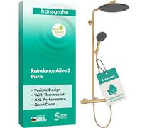 hansgrohe Raindance Alive S Puro - Colonna doccia a risparmio idrico (EcoSmart) con miscelatore termostatico, doccetta, tubo, asta e soffione doccia, Sistema doccia, bronzo spazzolato, 24593140