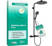 hansgrohe Raindance Alive S Puro - Colonna doccia a risparmio idrico (EcoSmart) con miscelatore termostatico, Sistema doccia con rubinetto, doccetta, tubo, asta e soffione doccia, nero opaco, 24593670