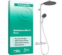 hansgrohe Raindance Alive S Puro - Colonna doccia con miscelatore termostatico, Sistema doccia con rubinetto, doccetta (3 getti incl. PowderRain), tubo, asta e soffione doccia tondo, cromo, 24592000