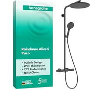 hansgrohe Raindance Alive S Puro - Colonna doccia con miscelatore termostatico, Sistema doccia con rubinetto, doccetta (3 getti), tubo, asta e soffione doccia, cromo nero spazzolato, 24592340